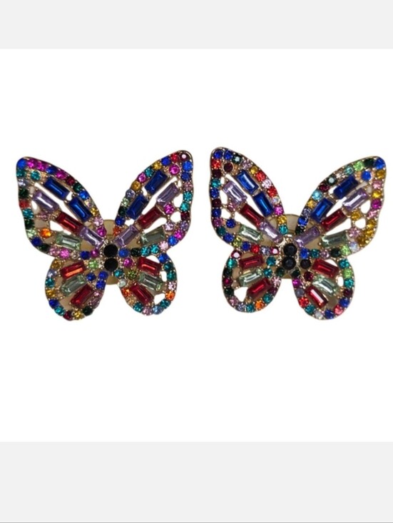 Fashion Jewelry Jewelry - Butterfly Earrings Large Colorful Multicolor Crystal Encrusted Fashion Jewelry